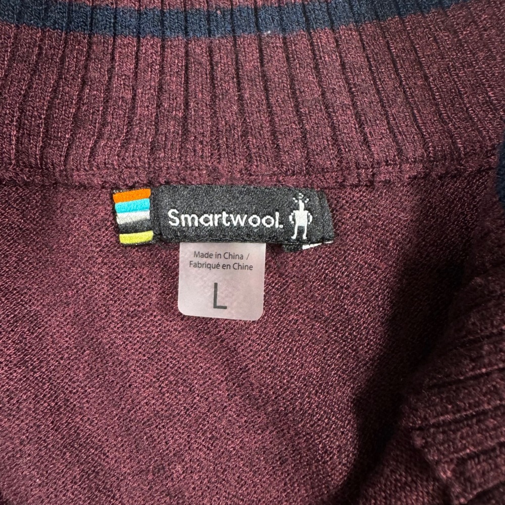 Smartwool Quarter Zip Merino Wool Blend Sweater Large Mens Burgundy - Picture 4 of 8